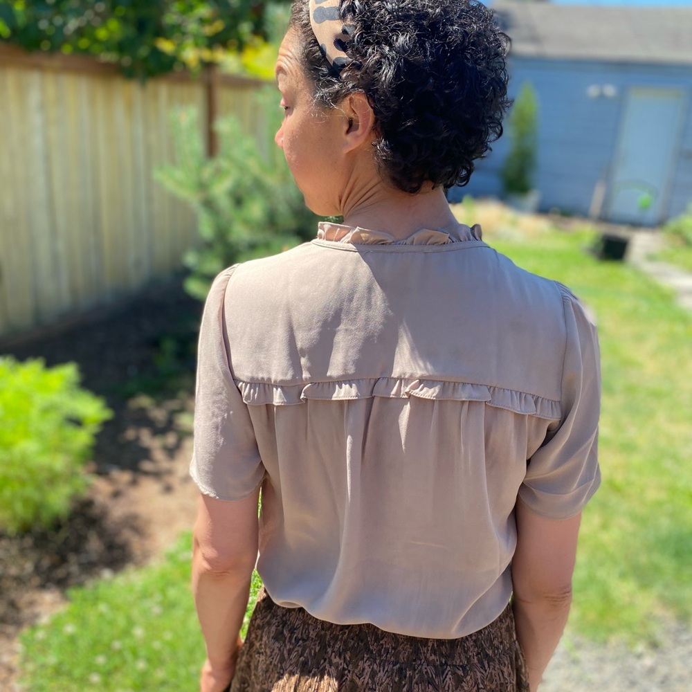 DR2 Taupe Ruffle Blouse